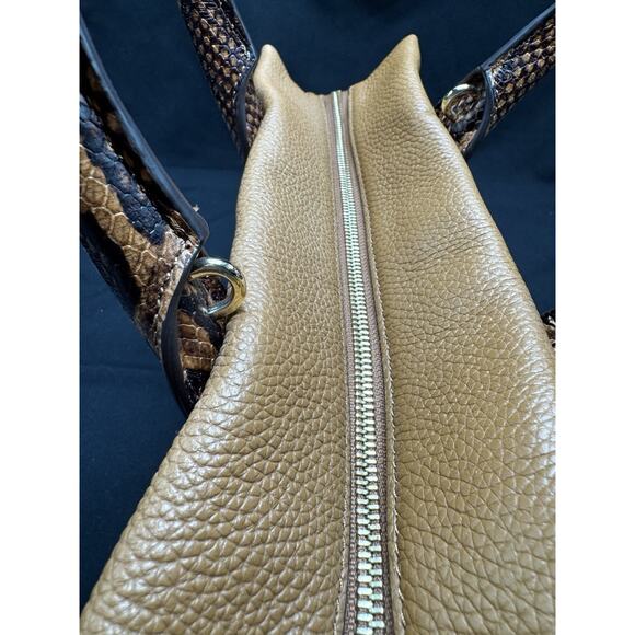 Michael Kors Python Embossed Satchel Bag Leather Acorn NWT Brown Office Tote - Picture 14 of 16